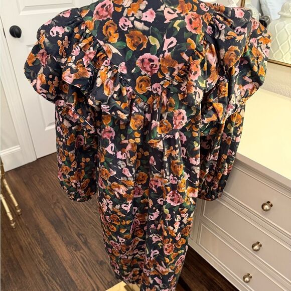 Something Navy Floral Ruffle Button Up Dress size Large-F10 - Picture 6 of 8